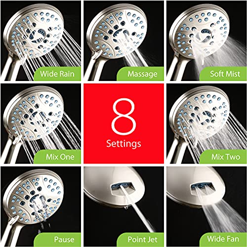 Hotel Spa AquaCare As-Seen-On-TV High Pressure Handheld/Rain 50-mode 3-way Shower Head Combo with Adjustable Arm - Anti-clog Nozzles, Tub & Pet Power Wash, 6 ft. Stainless Steel Hose, Nickel Finish - color: Satin Nickel, style: 2.5 Gallons Per Minute