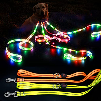 LED Waterproof Pet Dog Leash USB Rechargeable Fashionable Color Glow in the Dark Night Walk Safety Dog Leash for Medium to Large Dogs - color: Orange