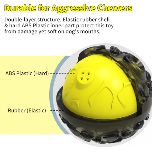 Dog Ball for Aggressive Chewers - Interactive Dog Toy Giggle Balls Fun Squeaky Sound to Keep Them Busy, Durable for Small Medium Large Breeds, Rubber Chew Toys, As Seen on TV, Black & Yellow - color: Black & Yellow