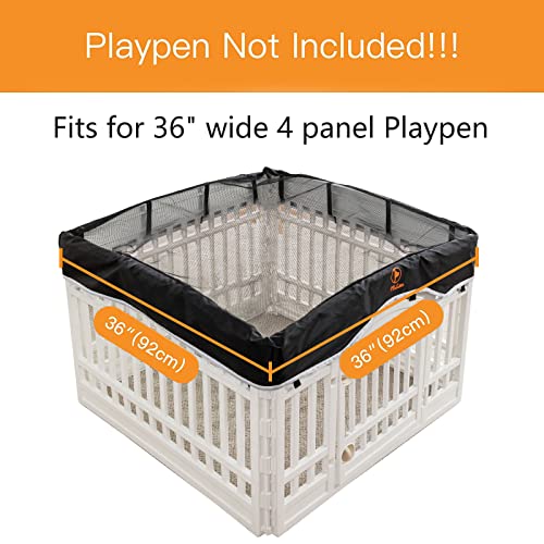 PJYuCien Playpen Top Cover for 36'' Width 4 Panel PlayPen, Black | More Peace of Mind, More Safe, and Reduce Mess, Suitable for Puppy, Duck, and Other Small Animals,Telescopic Buckles Connect - style: Black Cover, 36"Width, Black ( Elastic Buckles Connect