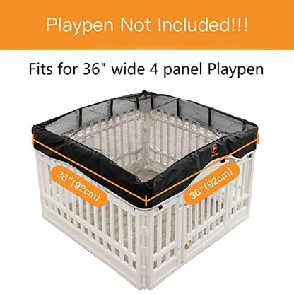 PJYuCien Playpen Top Cover for 36'' Width 4 Panel PlayPen, Black | More Peace of Mind, More Safe, and Reduce Mess, Suitable for Puppy, Duck, and Other Small Animals,Telescopic Buckles Connect - style: Black Cover, 36"Width, Black ( Elastic Buckles Connect