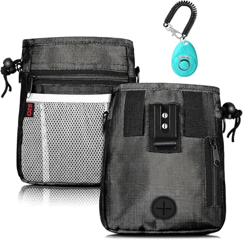 SZO Dog Treat Pouch - 3 Ways to Wear Treat Pouches for Pet Training and Clicker Taining for Dogs, Dog Training Treat Pouch Bag and Dog Clicker for Training with Waist Belt Shoulder Strap - Black - color: Black