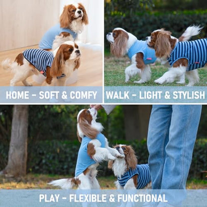 KYEESE 2Pack Dog Shirt, Soft Striped Dogs T Shirts, Lightweight Doggie Tank Top Cat Clothes, Sleeveless Dog Shirt for Small Dogs, Stretchy Pet Vest, Dark Blue, Medium - color: 02# 2Pack (Dark Blue+Striped), size: Medium (7-13lbs)