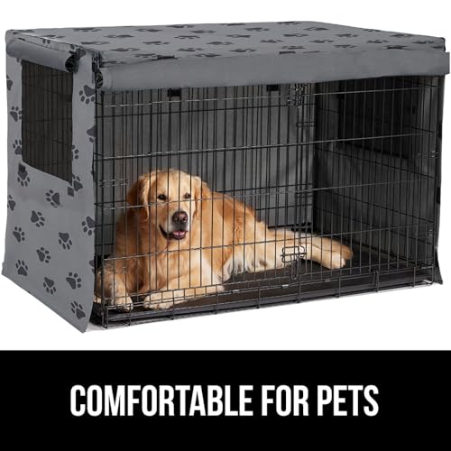 GORILLA GRIP Dog Crate Covers compatible with Amazon Basics Dog Crates, All Sides Open, Privacy Cover Fits 24" Wire Kennel, Breathable Mesh Windows, Light Reducing Puppy Training Cage Topper, Gray Paw - color: Gray Black Paw, size: 24" X 18" X 20"