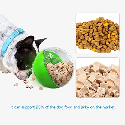 Dog Treat Ball, Dog Food Puzzle Slow Feeder Interactive Squeaky Mental Stimulation Toys, Dog& Cat Treat Dispenser Puzzle Toys Active Rolling Balls for Medium/Large Dog Breeds - color: Green