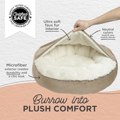 Best Friends by Sheri Cozy Cuddler Ilan Covered Cat and Dog Bed with Attached Blanket, Wheat, 24"x24" - color: Wheat Ilan