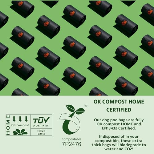 Tuff Pets Certified Compostable Heavy Duty Dog Poop Bag With Handles - 12 Rolls of Pet Waste Bags - Fits in any Dogs Poo Bag Dispenser or Holder - Thick Dog Poop Bags - style: Green - Certified Compostable