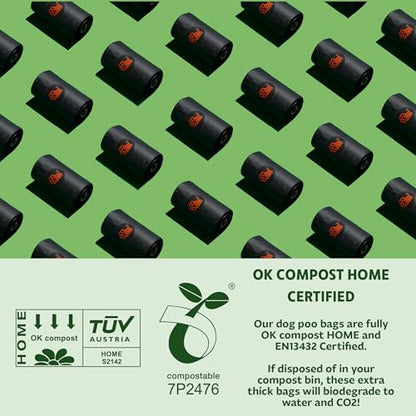 Tuff Pets Certified Compostable Heavy Duty Dog Poop Bag With Handles - 12 Rolls of Pet Waste Bags - Fits in any Dogs Poo Bag Dispenser or Holder - Thick Dog Poop Bags - style: Green - Certified Compostable