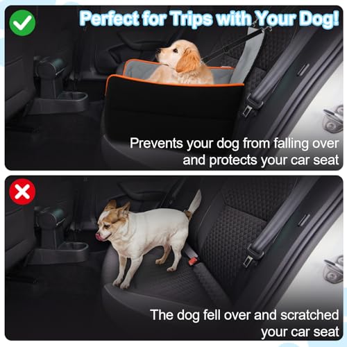 Dog Car Seat for Small/Medium Dogs Under 35lbs, Pet Booster Seat with 4In Memory Foam Cushion, Fully Detachable and Washable, Travel Dog Carseat with Storage Pocket and Safety Belt