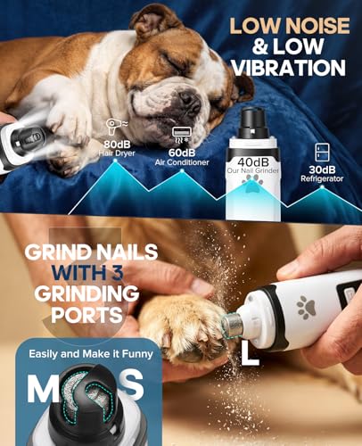 Dog Nail Grinder with 2 LED Lights, Upgraded 2-Speed Rechargeable Pet Nail Trimmer Quiet for Paw Grooming, Powerful Painless Nail Clipper Kit for Small, Medium, Large Dogs & Cats - color: White