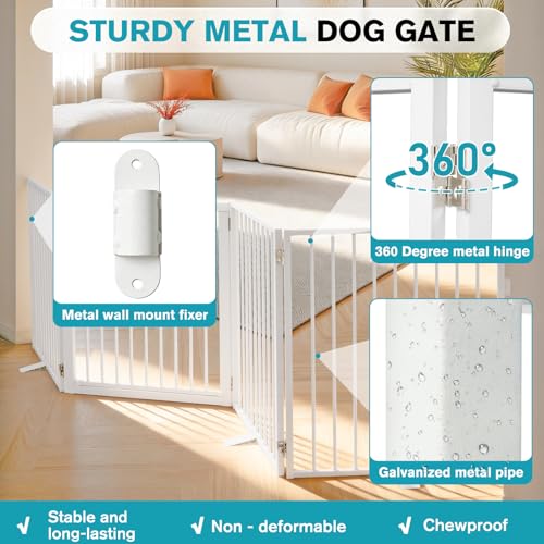 Snagle Paw Extra Wide Dog Gate,Free Standing Dog Fence with Door, Up to 104 Inch Wide Pet Gate with Support Feet for Stairs, Hallways, Doorways, Yard (White, 4 Panels) - size: Up to 104" W, 4 Panels, White