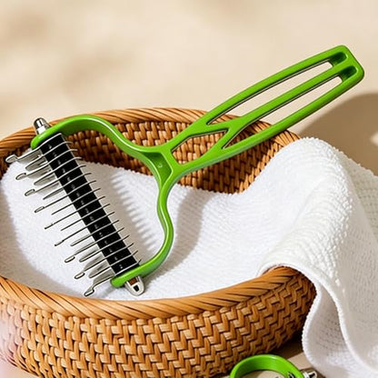 Double Sided Dematting Comb for Cats & Dogs, Undercoat Rake, Safe Deshedding Grooming Tool, Gentle Matt Remover Detangler for Long Thick Haired Pets, Ergonomic Pet Grooming Brush (Green) - color: Green