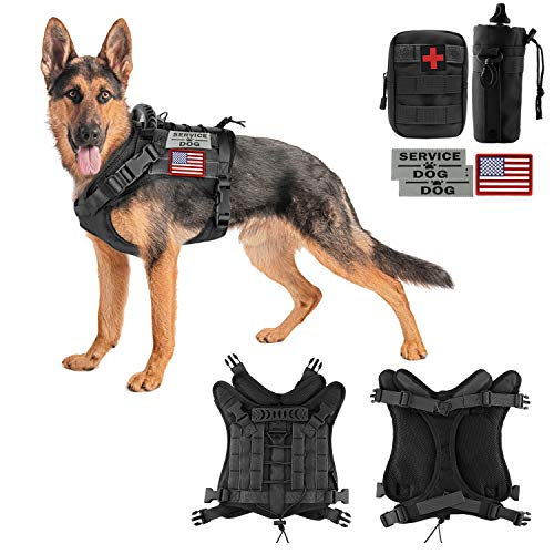 Tactical Dog Vest Training Outdoor Breathable Harness Military Pet Tactical Vest Detachable Pouches D Ring for Dog Leash - color: Black, size: X-Large (Pack of 1)