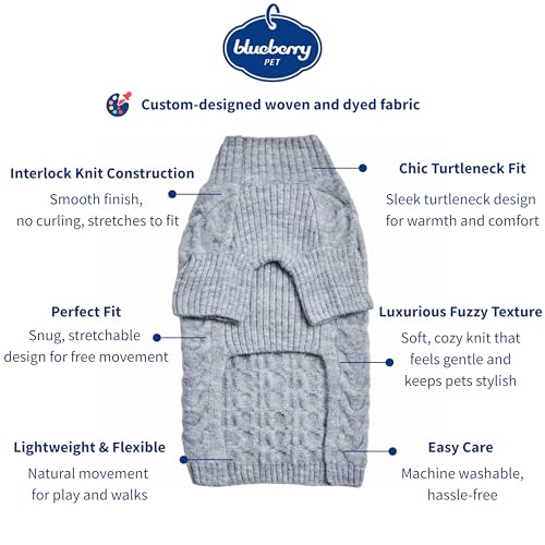 Blueberry Pet Classic Fuzzy Textured Knit Pullover Turtle-Neck Dog Sweater in Heather Grey, Back Length 16", Pack of 1 Clothes for Dogs - color: Heather Grey, Turtle-neck, size: 16 inch
