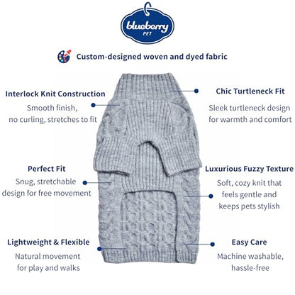 Blueberry Pet Classic Fuzzy Textured Knit Pullover Turtle-Neck Dog Sweater in Heather Grey, Back Length 16", Pack of 1 Clothes for Dogs - color: Heather Grey, Turtle-neck, size: 16 inch