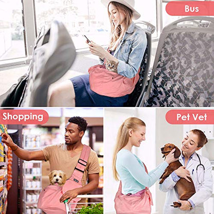 Lukovee Dog Sling Carrier, Hard Bottom Support & Adjustable Soft Padded Shoudler Strap Dog Slings for Small Dogs, Dog Purse with Drawstring Mesh Opening & Zipper Pockets for Puppy Cat Pet (Pink) - color: A-Pink