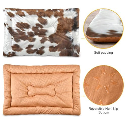 Brown Print Cow Pet Bed Mat for Dogs and Cats, Soft Washable Crate Pad with Non-Slip Bottom, Cozy Bed Cushion for Small Medium Large Pets, 18x24 Inch - size: Small