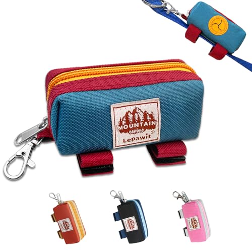 Dog Poop Bag Holder for Leash, Zippered Canvas Poop Bag Dispenser Pouch with Velcro Straps & Metal Carabiner Clip, Holds Keys & Treats for Daily Dog Walking - color: Blue
