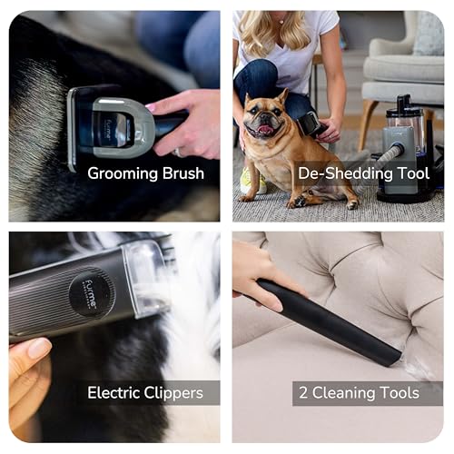 FURME Professional Plus Pet Grooming Vacuum Kit - Cat & Dog Grooming Kit for Easy Pet Care at Home, Quiet & Safe Dog Hair Remover Machine with Brush, Clipper, Shedding & Cleaner Tools & 2L Canister - size: 2 Liter Canister
