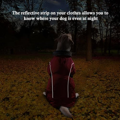 DENTRUN Warm Dog Winter Coat, Easy On Reflective Turtleneck Fleece Jacket | Adjustable buckle, easy on off, windproof & water-repellent, thick fleece snowsuit, outfit fits small to large breeds - color: Red, size: Small