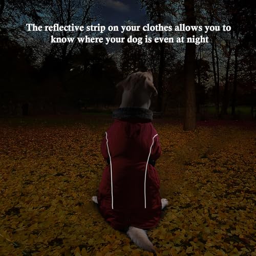 DENTRUN Warm Dog Winter Coat, Easy On Reflective Turtleneck Fleece Jacket | Adjustable buckle, easy on off, windproof & water-repellent, thick fleece snowsuit, outfit fits small to large breeds - color: Red, size: Medium