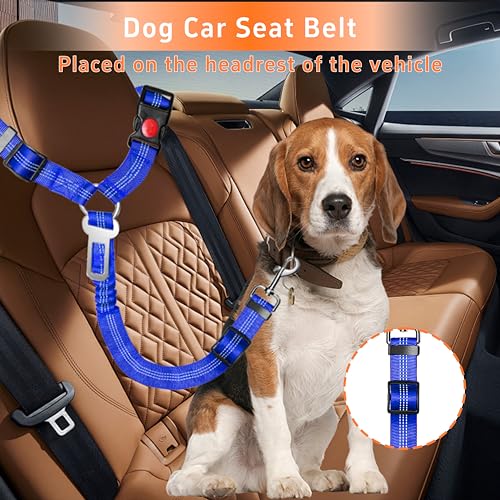 Seyezo Dog Car Seat Belt - 3 Piece Set Retractable Harness, Adjustable Reflective Seatbelt for Vehicle Headrests, Safety Restraint Heavy Duty & High Elastics, Navy Blue - color: 2PCS Navy Blue