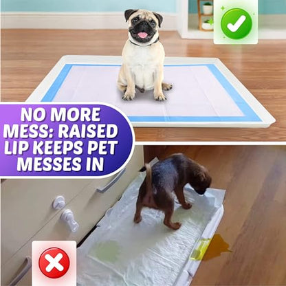 TidyFriend Reusable Silicone Dog Training Tray for 27.5” x 44” Pads, Washable Puppy Potty Station, No-Spill Heavy Duty Pee Pad Holder for Dogs - Easy to Clean & Travel Friendly (White) - color: White