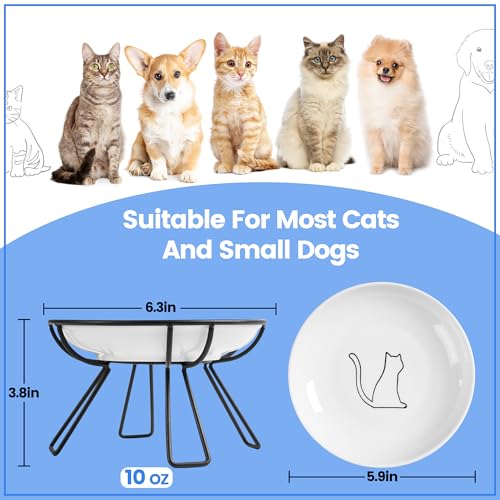 Ceramic Elevated Cat Bowls - Whisker Friendly, Anti-Vomiting, Stylish & Hygienic Cat Bowl Set (Line Cat, 2 Pack) - color: line cat, size: raised dish,2 pack