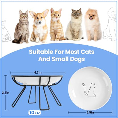 Ceramic Elevated Cat Bowls - Whisker Friendly, Anti-Vomiting, Stylish & Hygienic Cat Bowl Set (Line Cat, 2 Pack) - color: line cat, size: raised dish,2 pack