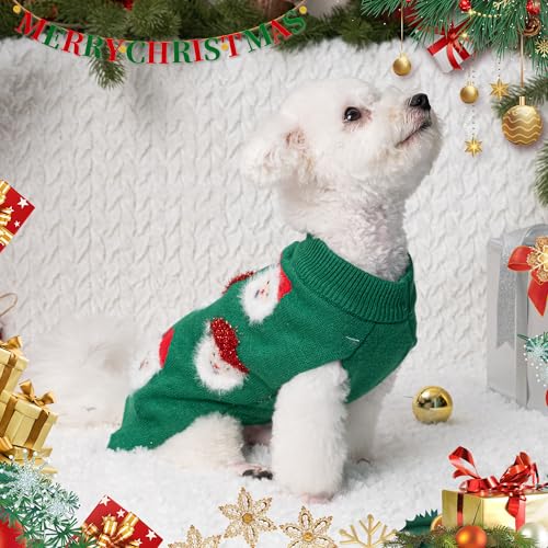LUBOT NEW Ugly Christmas Sweaters for Puppy Cute Funny Wintertime and Holiday Parties Knitted Pullover Sweater Santa Small Dog Green Medium - color: Green, size: Medium
