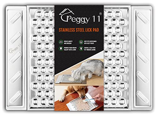 PEGGY11 304 Stainless Steel Lick Mat for Dogs & Cats, 1 Pack | Whisker friendly, Slow feeder, Durable, Strong suction cups, Nonslip, Dishwasher safe - color: Stainless Steel (Single)