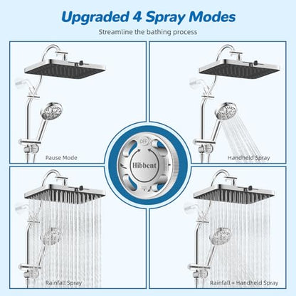Hibbent cUPC Certified 13'' Shower Head Combo, High Pressure 5 Spray Rainfall Showerhead, 10 Spray Mode Handheld, All Metal Easy Reach 4-way Diverter Arm with Pause Mode, 71'' Hose and Holder, Chrome - color: Chrome, style: Square 13"