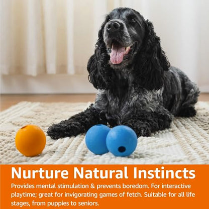Amazon Basics Interactive Bouncy Durable Rubber Dog Toy Balls, 2.5 inch, Blue, Orange, Pack of 3 - size: 2.5 inch, style: Fetch Balls (Pack of 3)