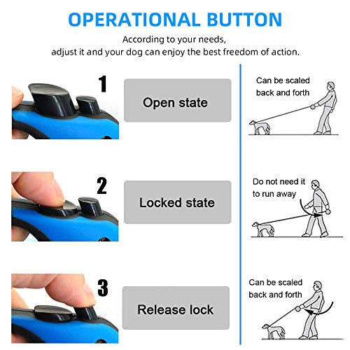 Retractable Dog Leash for Medium - Small Dogs and Cats 16.5FT Tangle Free, Heavy Duty Walking Leashes with Anti Slip Handle, Pause and Lock Strong Nylon Tape, Store Dog Leash Retractable(Blue) - color: Blue