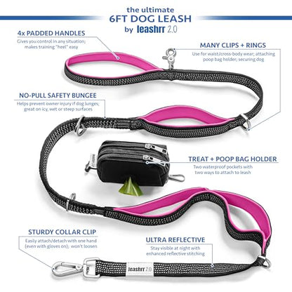Heavy Duty Dog Leash for Large Dogs – 6FT Reflective Bungee with Padded Handles, Strong Carabiner Clip, No Pull Control for Medium & Large Breeds, Includes Poop Bag Holder & Treat Pouch (Purple) - color: Violet