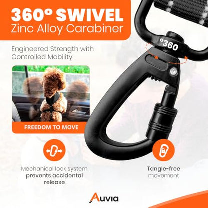 Dog Car Seat Belt for Vehicle Safety, Adjustable Dog Seat Belt Tether with Bungee Stretch, Seat Belt Clip & Headrest Loop, Includes Collapsible Travel Dog Bowl 350ml, Black/Orange