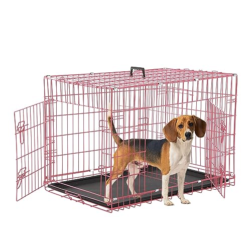 Foldable Dog Crate, 30 Inch, Pink, Portable, Easy to Clean, Safe and Secure Construction, Ideal for Travel and Indoor Use - color: Pink, size: 30 inch