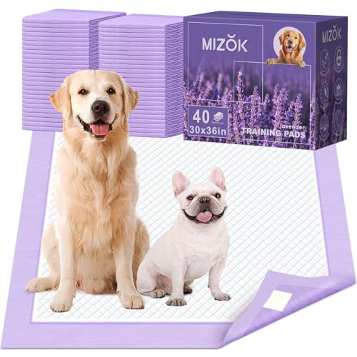 MIZOK Dog Pee Pads 30x36in, Pee Pads for Dogs XL Lavender Scented Odor Eliminating Super Absorbent Up to 10 Cups with 6-Layer Leak-Proof Quick-Dry Purple (40 Counts) - size: X-Large 30"x36“ 40 Counts