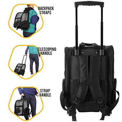 KOPEKS Deluxe Backpack Pet Travel Carrier with Double Wheels for Pets up to 18 Pounds - Black - color: Black, size: 17.5"L x 13.0"W x 20.0"H