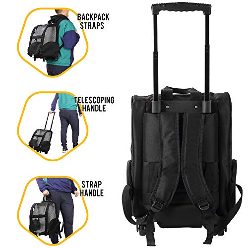 KOPEKS Deluxe Backpack Pet Travel Carrier with Double Wheels for Pets up to 18 Pounds - Black - color: Black, size: 17.5"L x 13.0"W x 20.0"H