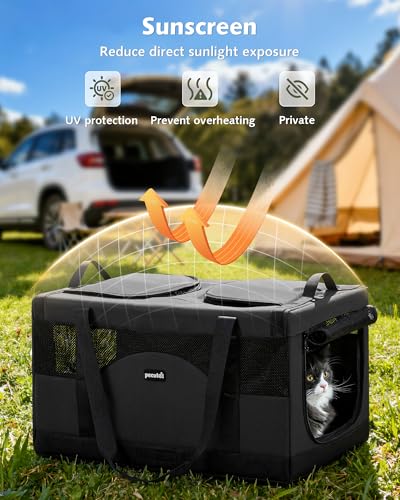 Pecute Dual Compartment Pet Carrier for Multi-Cat Families & Small Dog Owners, Collapsible Dog Crate with Reinforced Steel Frame, Car Safety Design for Travel, Vet Visits & Home Use, Dark Gray - color: Dark Gray