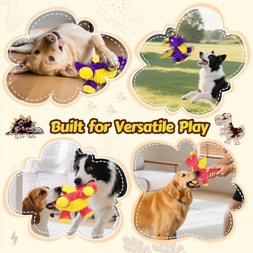 Squeaky Dog Toys - 2 Pack Plush Dragon Dog Toys with 5 Squeakers, Crinkle Wings & Ears, Soft Cute Dog Toys for Boredom, Small Medium Dogs and Gentle Large Dogs (Pink & Purple,10") - color: Pink & Purple