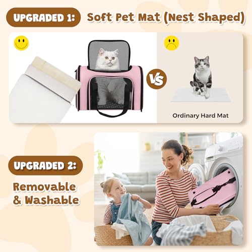 Soft Sided Pet Carrier - TSA Approved Collapsible Waterproof Travel Carrier for Small/Medium Cats Dogs Puppies (Up to 25lbs) - Pink - color: Pink, size: 20"L x 13"W x 13"H