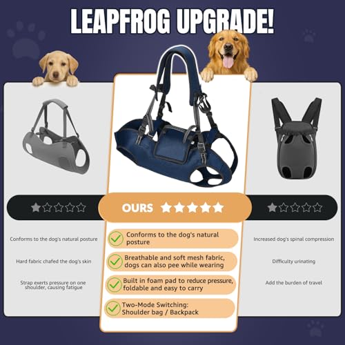 Nasjac Dog Lift Harness, Navy, XL (35-55 lbs) | Full Body Sling Carrier, Adjustable Straps & Control Handle, Breathable Backpack, For Elderly Injured Arthritic Disabled Dogs