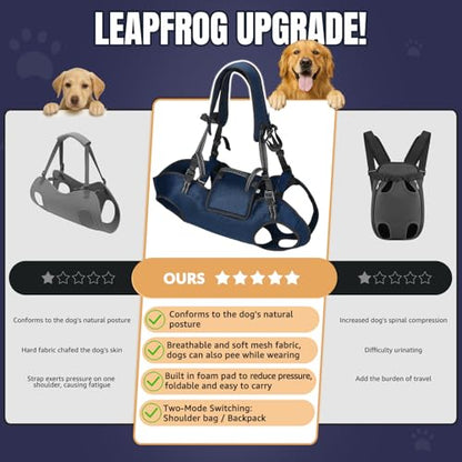 Nasjac Dog Lift Harness, Navy, XL (35-55 lbs) | Full Body Sling Carrier, Adjustable Straps & Control Handle, Breathable Backpack, For Elderly Injured Arthritic Disabled Dogs