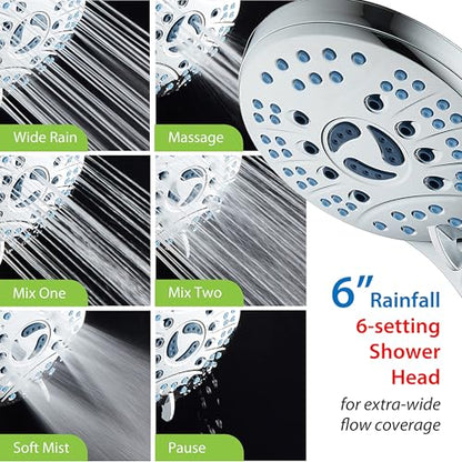 Hotel Spa AquaCare for California As-Seen-On-TV High Pressure Handheld Rain 50-mode 3-way Shower Head Combo with Adjustable Arm, Anti-clog Jets, Tub & Pet Power Wash, 6 ft. Stainless Steel Hose - color: All-Chrome, style: 1.8 Gallons Per Minute