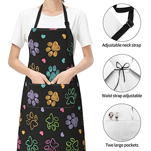 Dog or Paw Apron - 33" x 28" Large with 26" Waist Ties, Lightweight, with 2 Pockets for Your Cooking Essentials - style: Dog Animal Paws