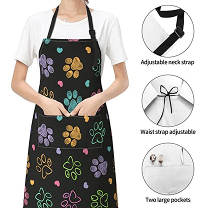 Dog or Paw Apron - 33" x 28" Large with 26" Waist Ties, Lightweight, with 2 Pockets for Your Cooking Essentials - style: Dog Animal Paws