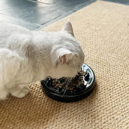 Slow Feeder Bowl for Cats and Small Dogs,Cilkus Fish Pool Design, Fun Interactive Bloat Stop Puzzle Feeder Bowl Healthy Eating Diet Made of Melamine Food Grade Material Dishwasher Safe (Black) - color: Black