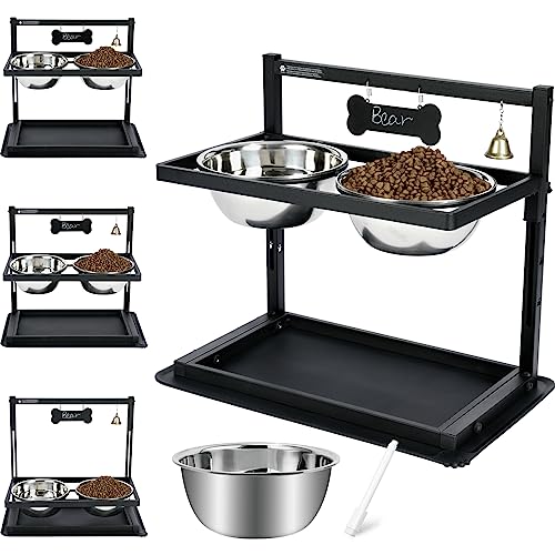 SHAINFUN Elevated/Raised Dog Bowls Stand Adjusable Height with Two 1.7L Stainless Steel Food Bowls and Spill Proof Mat, for Large and Medium Dogs. - size: large dogs